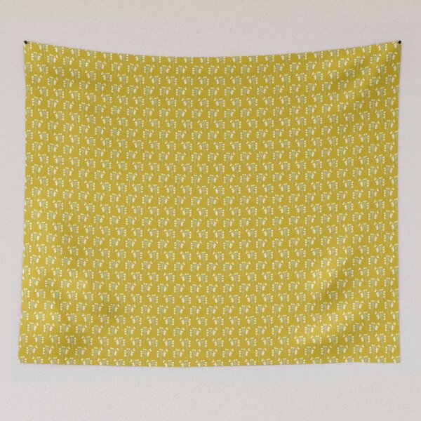 Item preview, dried flowers teal and ecru on yellow background designed and sold by cezidesign.