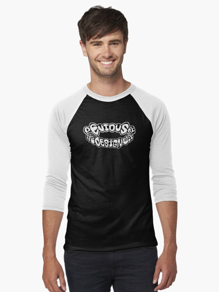 Thumbnail 1 of 3, Baseball ¾ Sleeve T-Shirt, Devious By Design Grin designed and sold by burnd4life.