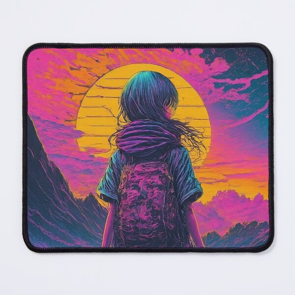 Item preview, A girl wear bagpack anime style neon and purple blend with pink color tone designed and sold by HakunamatataTin.