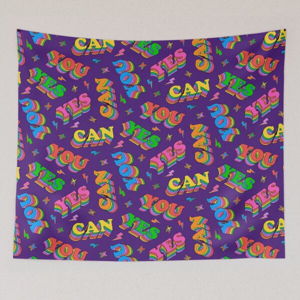 Item preview, Yes you can- pop art style quote, retro stars and lighting bolts- positive inspirational uplifting motivational words designed and sold by artgeige.