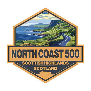 Artwork thumbnail, North Coast 500 Scotland Travel Art Badge by KrisSidDesigns