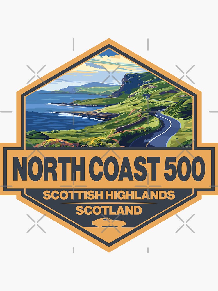 Thumbnail 3 of 3, Sticker, North Coast 500 Scotland Travel Art Badge designed and sold by KrisSidDesigns.