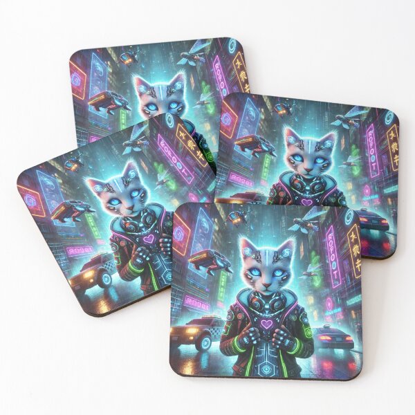 Item preview, Cyberpunk Cat in Neon Cityscape designed and sold by TeslaSt0re.