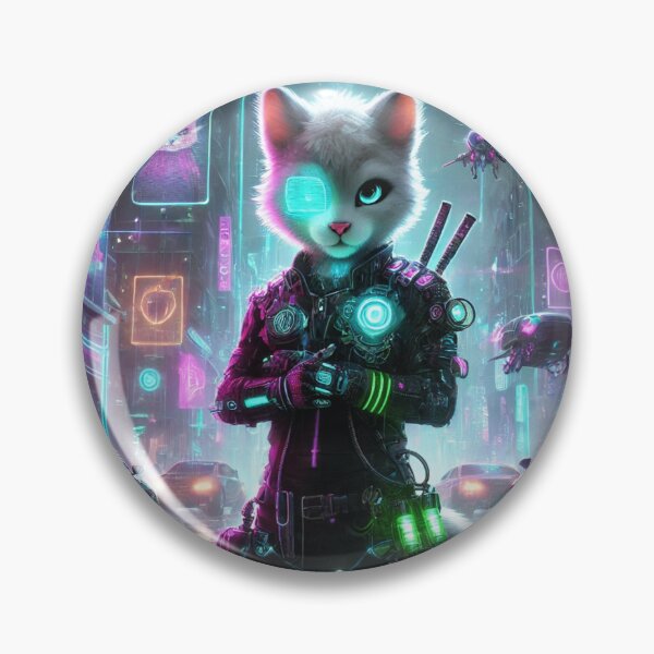 Item preview, Futuristic Cat Warrior in Neon District designed and sold by TeslaSt0re.