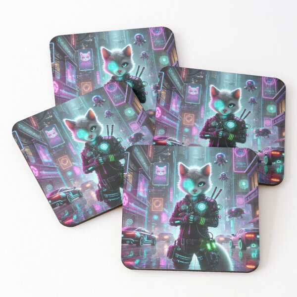 Item preview, Futuristic Cat Warrior in Neon District designed and sold by TeslaSt0re.