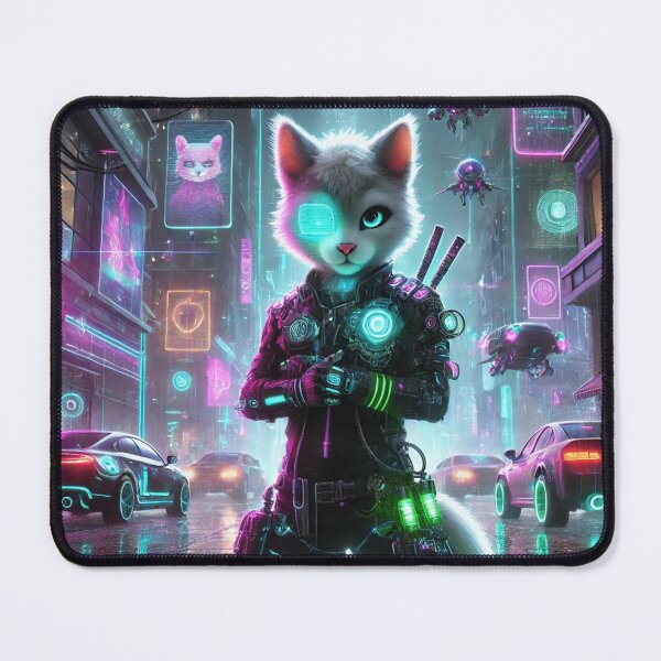 Item preview, Futuristic Cat Warrior in Neon District designed and sold by TeslaSt0re.