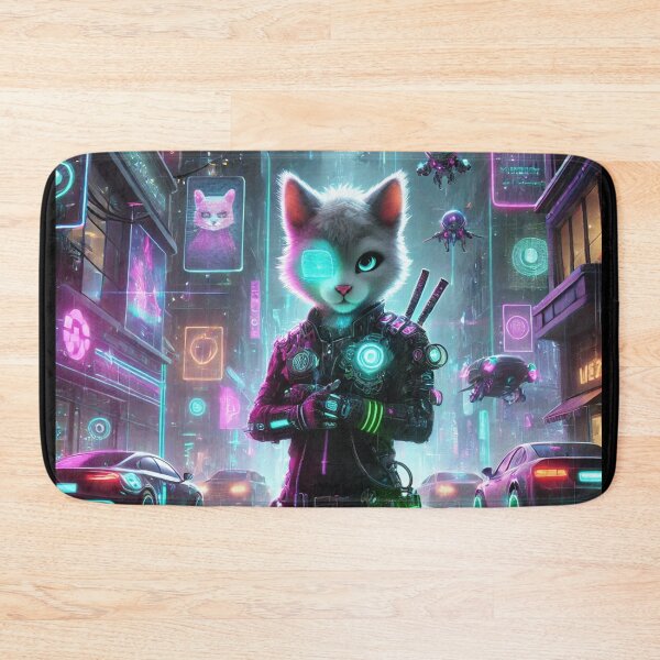 Item preview, Futuristic Cat Warrior in Neon District designed and sold by TeslaSt0re.