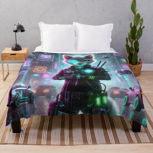 Item preview, Futuristic Cat Warrior in Neon District designed and sold by TeslaSt0re.