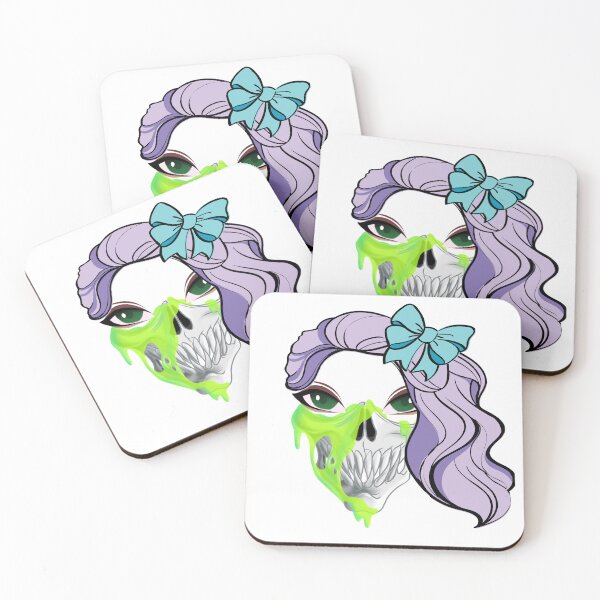 Item preview, cute skulls, skull with bow in hair, purple hair designed and sold by FACELESS MONKEY.