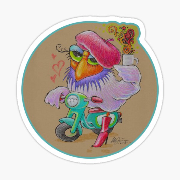 Chic chick sips coffee on her sleek scooter Sticker