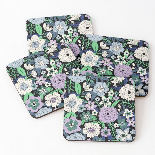 Item preview, Vintage flower garden - Blue and lilac on black designed and sold by Illustrated by Nat.