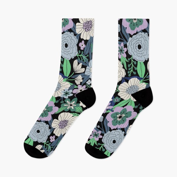 Item preview, Vintage flower garden - Blue and lilac on black designed and sold by Illustrated by Nat.