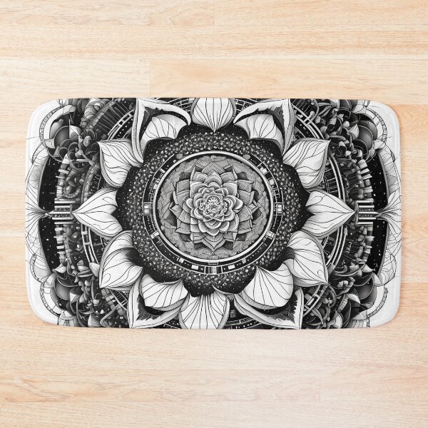Item preview, Intricate Floral Mandala in Black and White with Organic and Geometric Details designed and sold by MandalasShops.