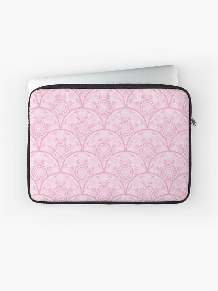 Laptop Sleeve, Dusky Rose Preppy In Pink Art Deco Scallop designed and sold by Triplicate Limited