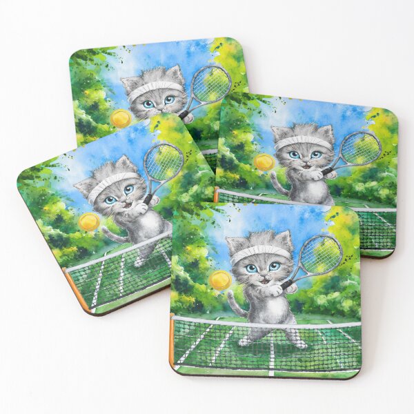 Item preview, A Cute Gray Kitten Playing Tennis designed and sold by pixelplaza.