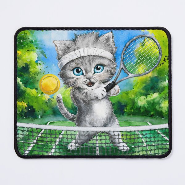 Item preview, A Cute Gray Kitten Playing Tennis designed and sold by pixelplaza.