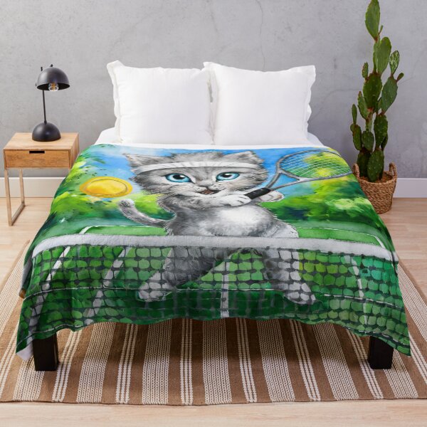 Item preview, A Cute Gray Kitten Playing Tennis designed and sold by pixelplaza.