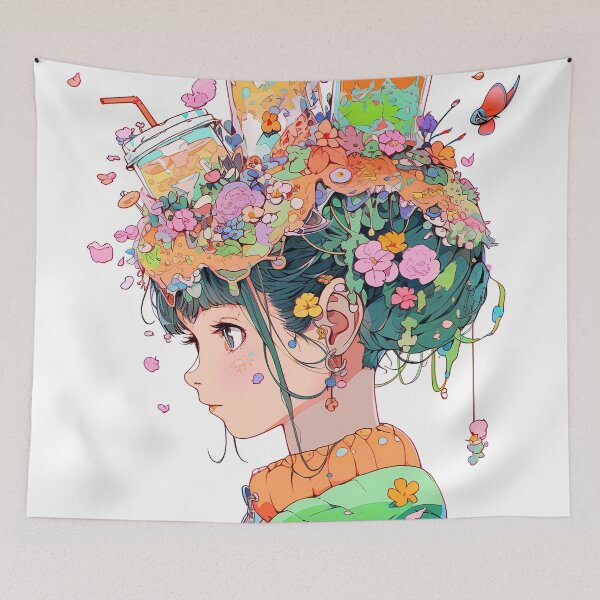 Item preview, Colorful Vibrant Floral Drink Anime Girl designed and sold by bubblegoth.