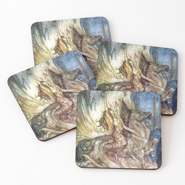 Item preview, Brünnhilde on Grane leaps onto the funeral pyre of Siegfried - Arthur Rackham designed and sold by forgottenbeauty.