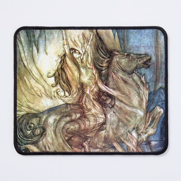 Item preview, Brünnhilde on Grane leaps onto the funeral pyre of Siegfried - Arthur Rackham designed and sold by forgottenbeauty.
