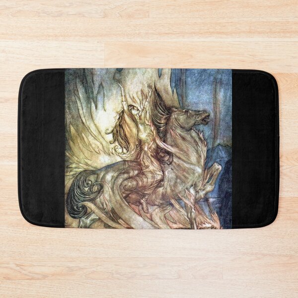 Item preview, Brünnhilde on Grane leaps onto the funeral pyre of Siegfried - Arthur Rackham designed and sold by forgottenbeauty.