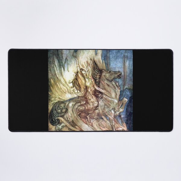 Item preview, Brünnhilde on Grane leaps onto the funeral pyre of Siegfried - Arthur Rackham designed and sold by forgottenbeauty.