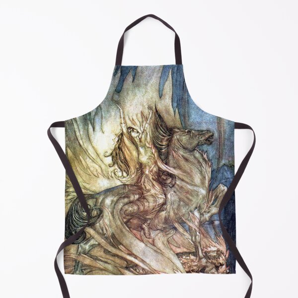 Item preview, Brünnhilde on Grane leaps onto the funeral pyre of Siegfried - Arthur Rackham designed and sold by forgottenbeauty.