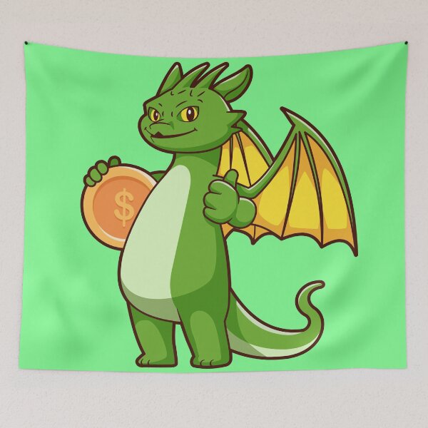 Item preview,  Green Dragon Holding Gold Coin Thumbs Up Cartoon Vector Icon designed and sold by hjian8219.