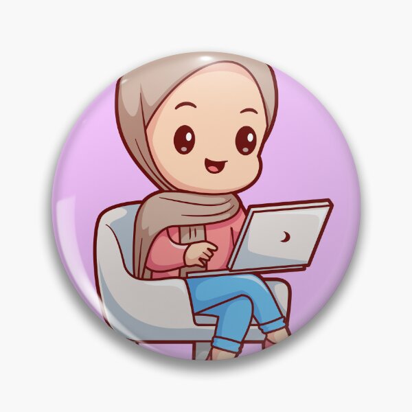 Item preview,  Cute Girl in Hijab Working on Laptop Cartoon Vector Icon designed and sold by hjian8219.