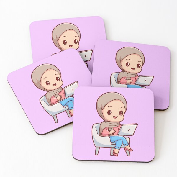 Item preview,  Cute Girl in Hijab Working on Laptop Cartoon Vector Icon designed and sold by hjian8219.