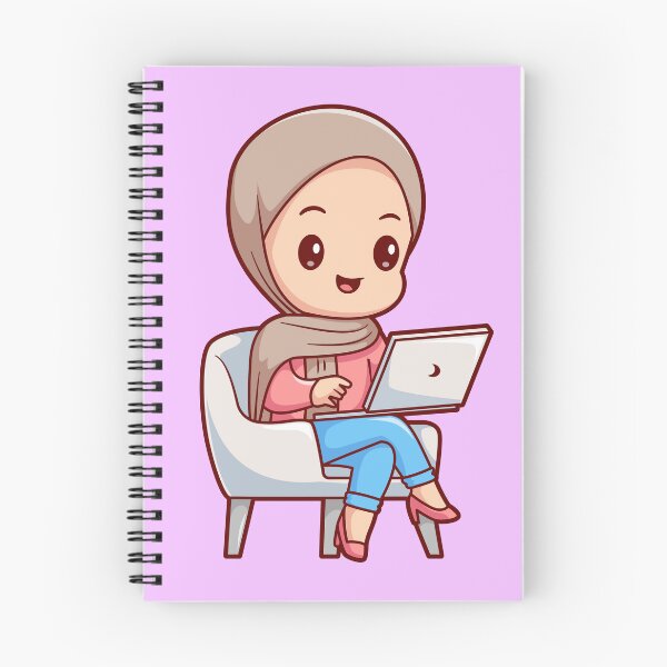 Item preview,  Cute Girl in Hijab Working on Laptop Cartoon Vector Icon designed and sold by hjian8219.