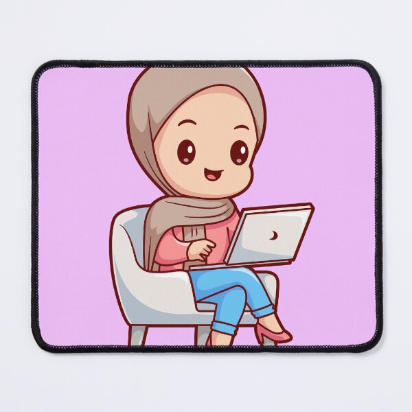 Item preview,  Cute Girl in Hijab Working on Laptop Cartoon Vector Icon designed and sold by hjian8219.