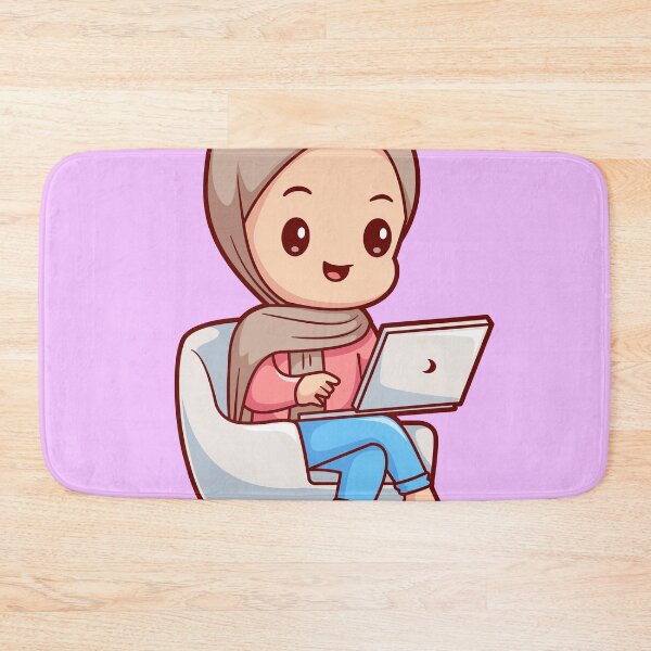 Item preview,  Cute Girl in Hijab Working on Laptop Cartoon Vector Icon designed and sold by hjian8219.
