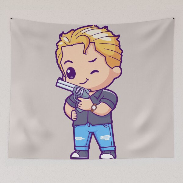 Item preview, Cute Man Holding Gun Pistol Cartoon Vector Icon designed and sold by hjian8219.