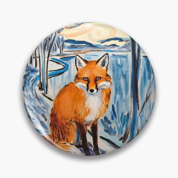 Item preview, Fox Portrait. Winter season, snowy fox, vintage fox, fox painting, Edvard Munch style designed and sold by FoxVibes.