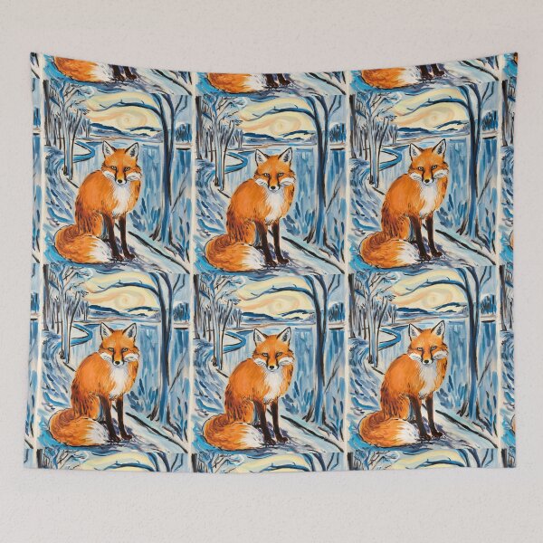 Item preview, Fox Portrait. Winter season, snowy fox, vintage fox, fox painting, Edvard Munch style designed and sold by FoxVibes.