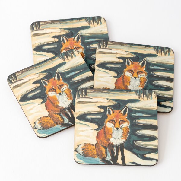 Item preview, Fox Portrait. Winter season, snowy fox, vintage fox, fox painting, Edvard Munch style designed and sold by FoxVibes.