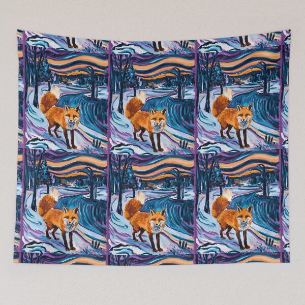 Item preview, Fox Portrait. Winter season, snowy fox, vintage fox, fox painting, Edvard Munch style designed and sold by FoxVibes.
