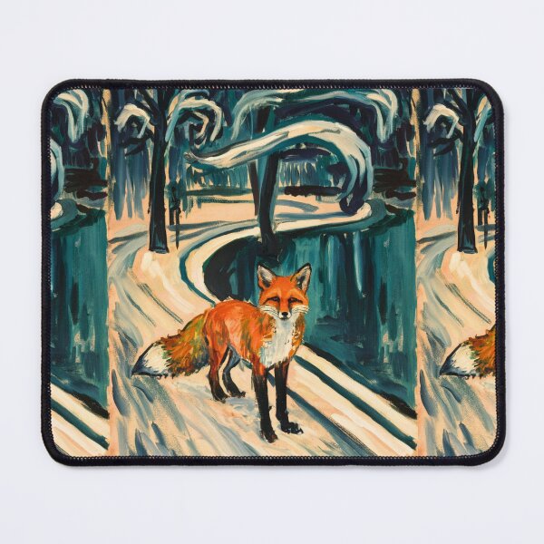 Item preview, Fox Portrait. Winter season, snowy fox, vintage fox, fox painting, Edvard Munch style designed and sold by FoxVibes.