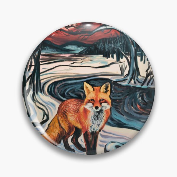 Item preview, Fox Portrait. Winter season, snowy fox, vintage fox, fox painting, Edvard Munch style designed and sold by FoxVibes.