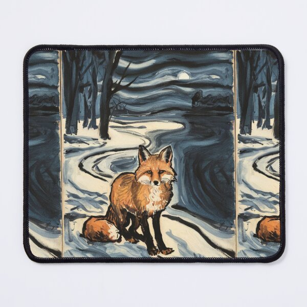 Item preview, Fox Portrait. Winter season, snowy fox, vintage fox, fox painting, Edvard Munch style designed and sold by FoxVibes.