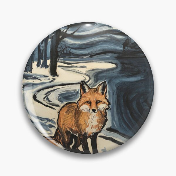 Item preview, Fox Portrait. Winter season, snowy fox, vintage fox, fox painting, Edvard Munch style designed and sold by FoxVibes.