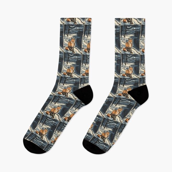 Item preview, Fox Portrait. Winter season, snowy fox, vintage fox, fox painting, Edvard Munch style designed and sold by FoxVibes.