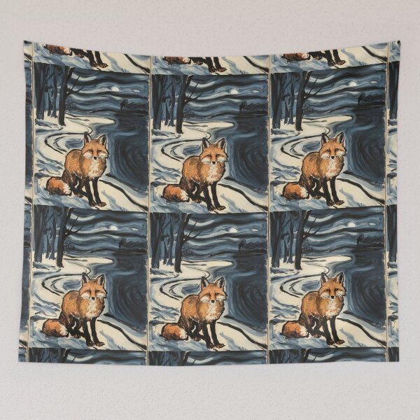 Item preview, Fox Portrait. Winter season, snowy fox, vintage fox, fox painting, Edvard Munch style designed and sold by FoxVibes.