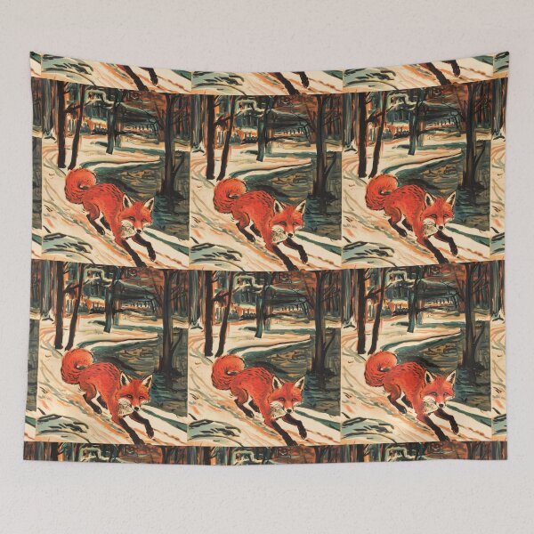 Item preview, Fox Portrait. Winter season, snowy fox, vintage fox, fox painting, Edvard Munch style designed and sold by FoxVibes.