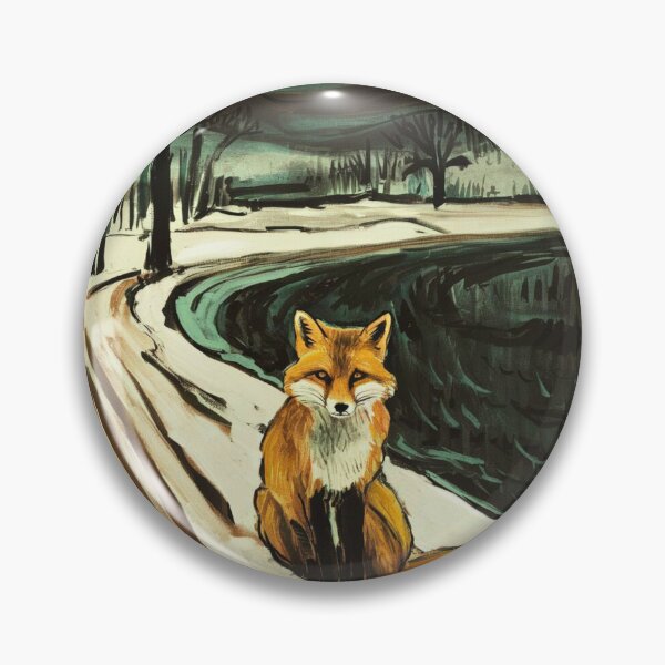 Item preview, Fox Portrait. Winter season, snowy fox, vintage fox, fox painting, Edvard Munch style designed and sold by FoxVibes.