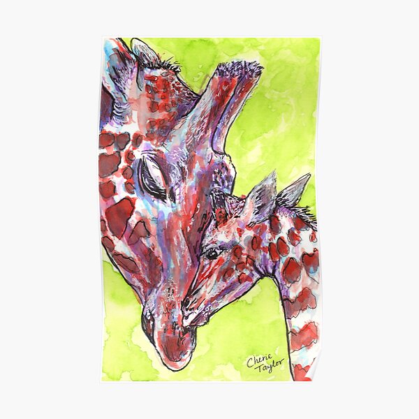 Giraffe Mom and Baby Poster