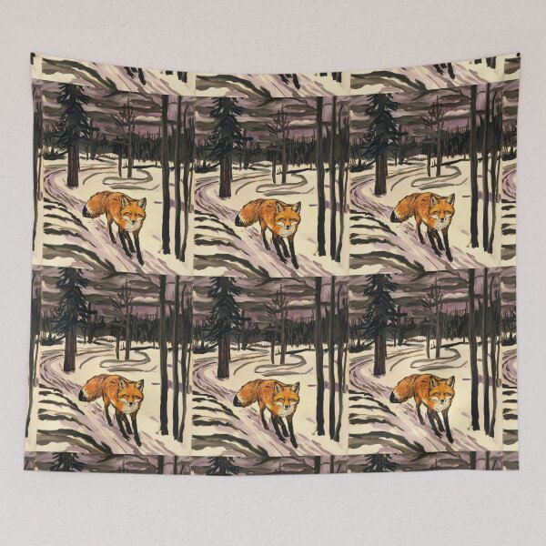 Item preview, Fox Portrait. Winter season, snowy fox, vintage fox, fox painting, Edvard Munch style designed and sold by FoxVibes.