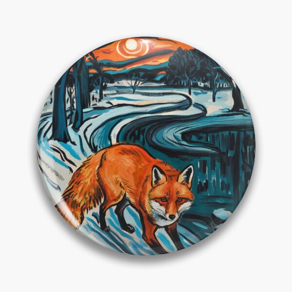 Item preview, Fox Portrait. Winter season, snowy fox, vintage fox, fox painting, Edvard Munch style designed and sold by FoxVibes.