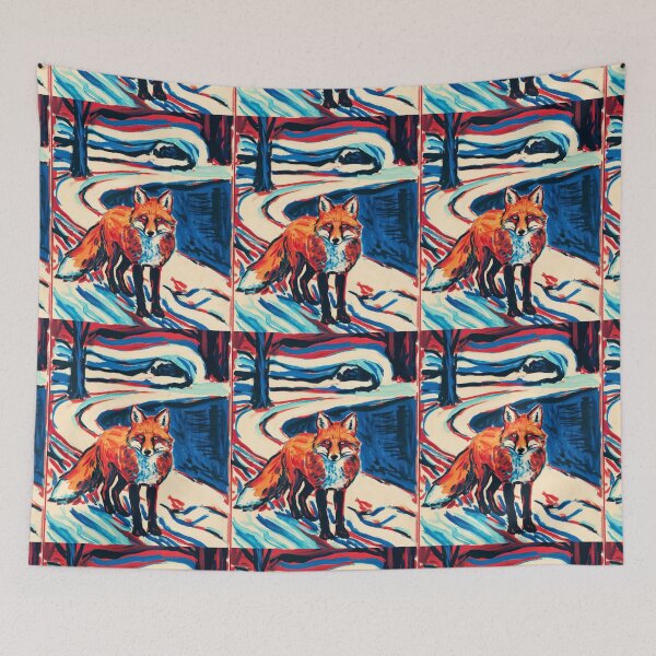 Item preview, Fox Portrait. Winter season, snowy fox, vintage fox, fox painting, Edvard Munch style designed and sold by FoxVibes.